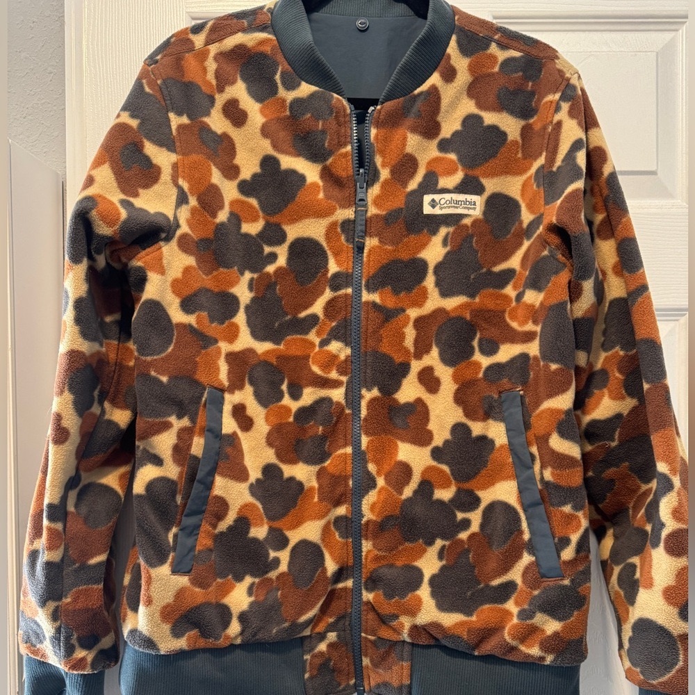 Columbia Reversible Camouflage Camo and Blue Full Zip Jacket Mens Medium